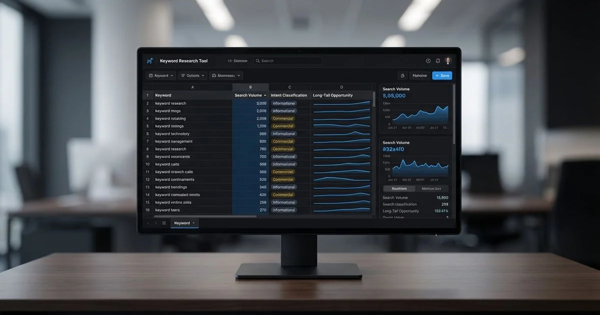 Keyword research guide showing search intent analysis and long-tail opportunities