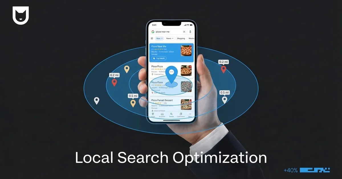 Near me search optimization showing mobile local results and proximity ranking